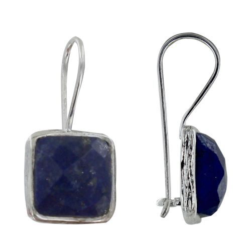 Boucles d'Oreilles Argent Crochet Carré Facettée de Lapis Laz - LES POULETTES BIJOUX - Modalova