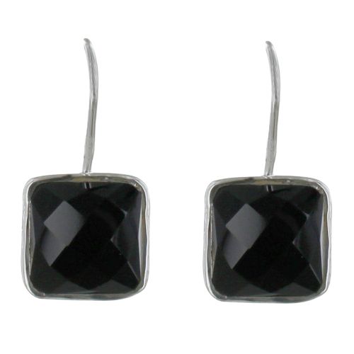 Boucles d'Oreilles Argent Crochet Carré Facettée d'Onyx - LES POULETTES BIJOUX - Modalova