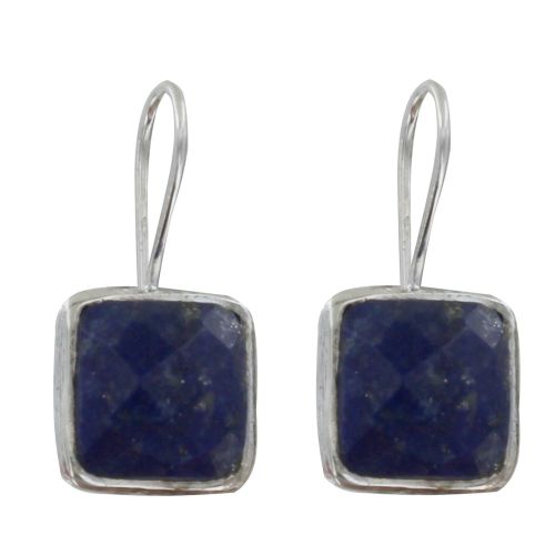 Boucles d'Oreilles Argent Crochet Carré Facettée de Lapis Laz - LES POULETTES BIJOUX - Modalova