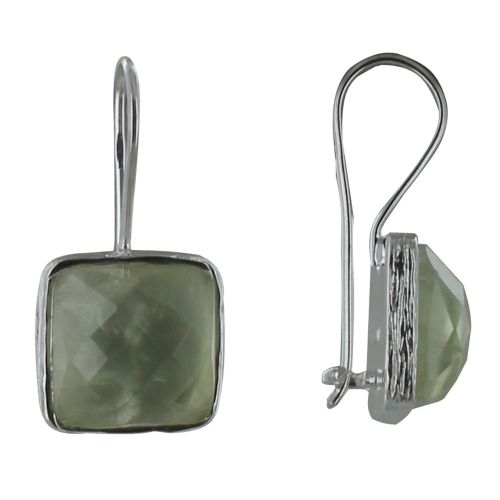 Boucles d'Oreilles Argent Crochet Carré Facettée de Prehnite - LES POULETTES BIJOUX - Modalova