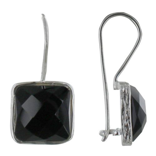 Boucles d'Oreilles Argent Crochet Carré Facettée d'Onyx - LES POULETTES BIJOUX - Modalova