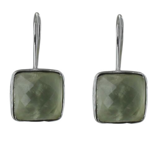 Boucles d'Oreilles Argent Crochet Carré Facettée de Prehnite - LES POULETTES BIJOUX - Modalova