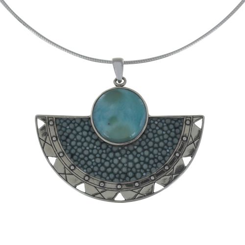 Collier Argent Pendentif Eventail de Cuir et Perle de Larimar - LES POULETTES BIJOUX - Modalova