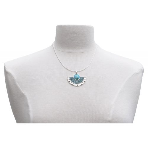 Collier Argent Pendentif Eventail de Cuir et Perle de Larimar - LES POULETTES BIJOUX - Modalova