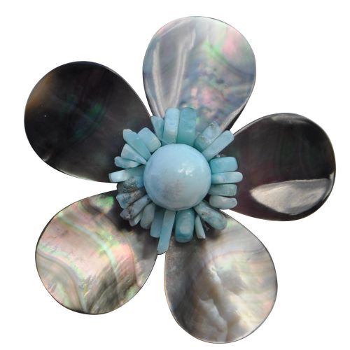 Broche Fleur en Nacre Grise Pépites et Perle de Larimar - LES POULETTES BIJOUX - Modalova