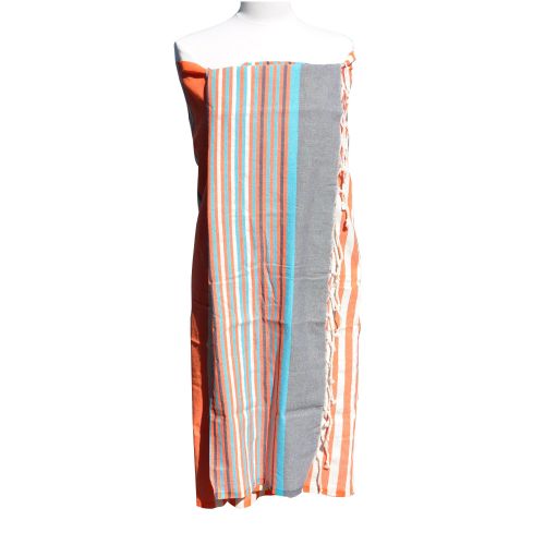 BIJOUX - V Fouta Drap Plage et Hammam Coton Rayé Turquoise Orange - LES POULETTES - Modalova
