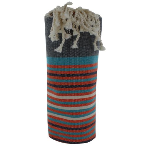 BIJOUX - V Fouta Drap Plage et Hammam Coton Rayé Turquoise Orange - LES POULETTES - Modalova