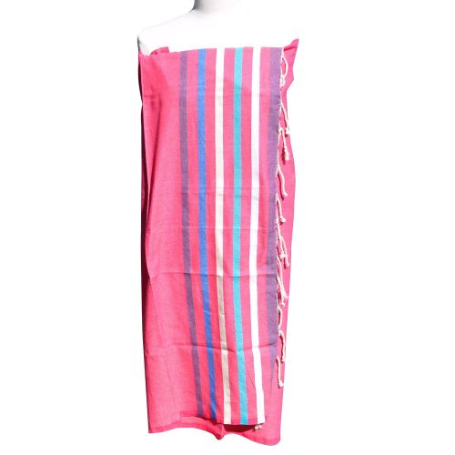 BIJOUX - V Fouta Drap Plage et Hammam Coton Fuchsia Rayé Bleu B - LES POULETTES - Modalova