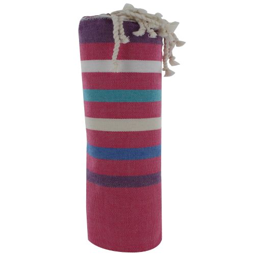 BIJOUX - V Fouta Drap Plage et Hammam Coton Fuchsia Rayé Bleu B - LES POULETTES - Modalova