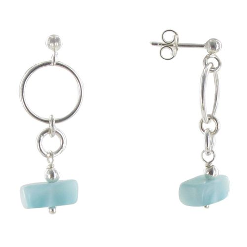Boucles d'Oreilles Argent Anneau et Pavé de Larimar - LES POULETTES BIJOUX - Modalova
