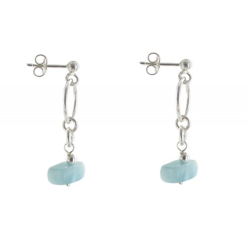 Boucles d'Oreilles Argent Anneau et Pavé de Larimar - LES POULETTES BIJOUX - Modalova