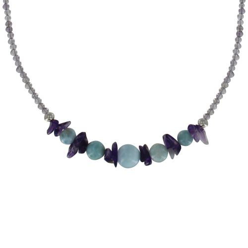 Collier Argent Pépites d'Améthyste et Perles de Larimar - LES POULETTES BIJOUX - Modalova