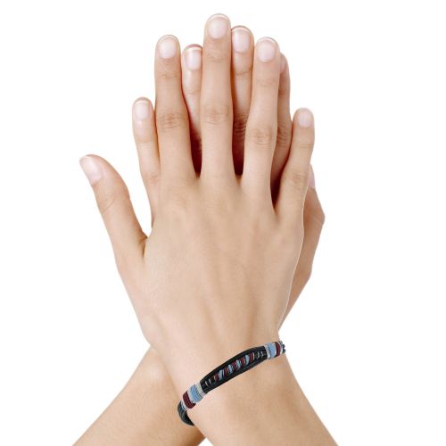 Bracelet Lien Cuir Noir Coton Ciel et Rouge - LES POULETTES BIJOUX - Modalova
