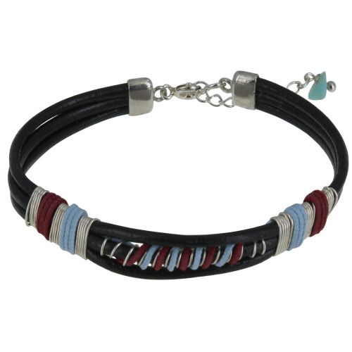 Bracelet Lien Cuir Noir Coton Ciel et Rouge - LES POULETTES BIJOUX - Modalova