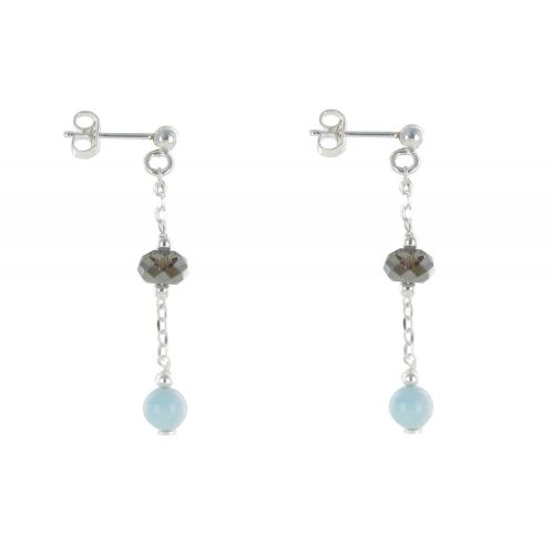 Boucles d'Oreilles Argent Chainette Perle Cristal Grise et La - LES POULETTES BIJOUX - Modalova