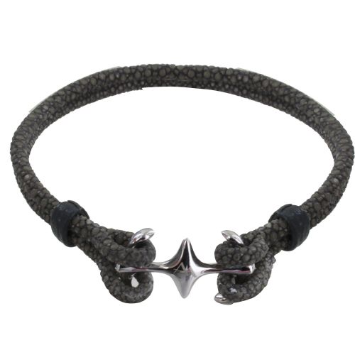 Bracelet en Argent 925 Rhodié Double Ancre et Cuir - 20cm - LES POULETTES BIJOUX - Modalova