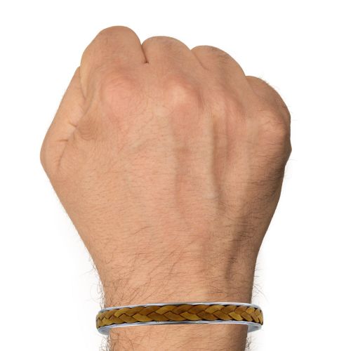 Bracelet Jonc Argent et Tresse en Cuir Clair - LES POULETTES BIJOUX - Modalova