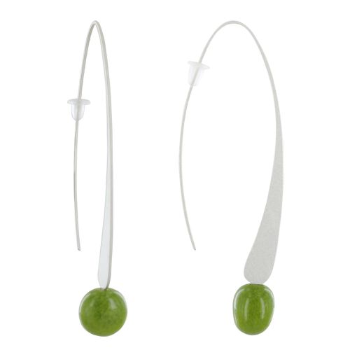 Boucles d'Oreilles Crochet Plat Métal Argenté et Perles Céramique - Vert - LES POULETTES BIJOUX - Modalova