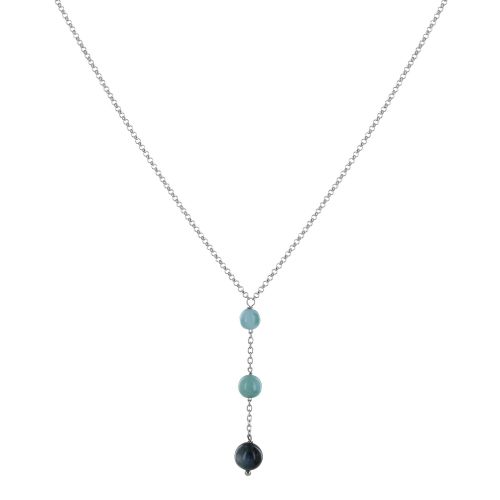 Collier Chaine Argent Deux Perles de Larimar et Une Perle de - LES POULETTES BIJOUX - Modalova