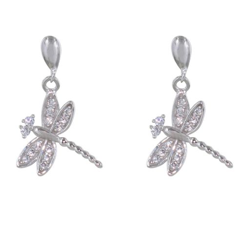 Boucles d'Oreilles 925 Rhodié Libellule et Strass - LES POULETTES BIJOUX - Modalova