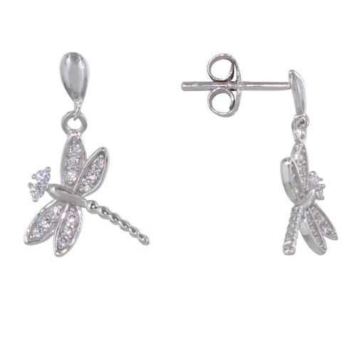 Boucles d'Oreilles 925 Rhodié Libellule et Strass - LES POULETTES BIJOUX - Modalova