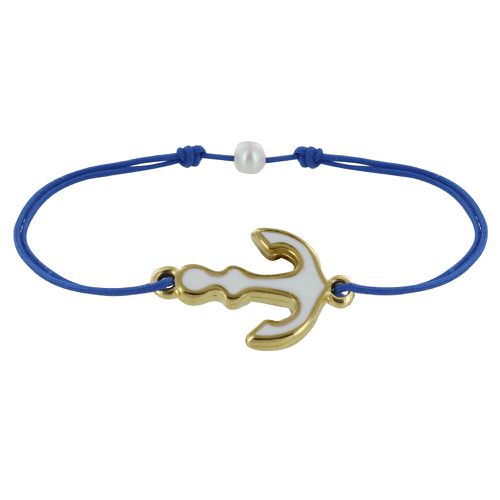 Bracelet Lien Médaille en Laiton Ancre émaillée Blanche - Bleu Navy - LES POULETTES BIJOUX - Modalova