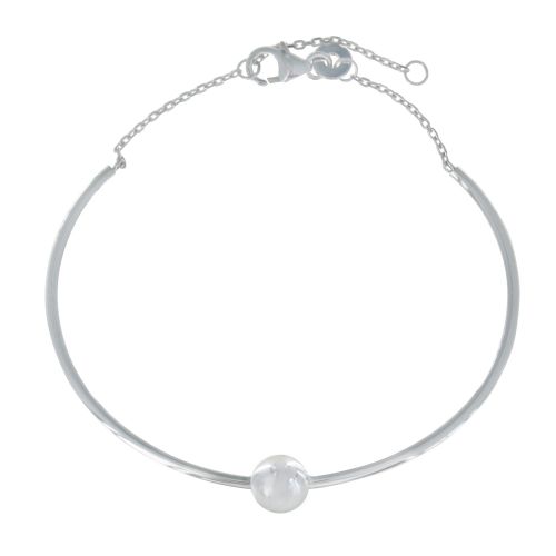 Bracelet 925 Rhodié Demi Jonc et Perle - LES POULETTES BIJOUX - Modalova