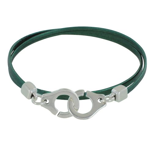 Bracelet Plaqué Argent Menottes et Cuir Double Tour Fin - Cla - LES POULETTES BIJOUX - Modalova