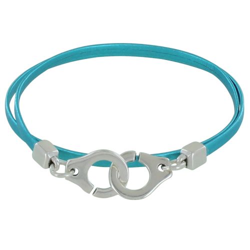 Bracelet Plaqué Argent Menottes et Cuir Double Tour Fin - Cla - LES POULETTES BIJOUX - Modalova