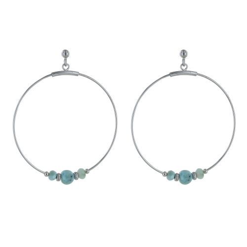 Boucles d'Oreilles Argent Créoles et Trois Perles de Larimar - LES POULETTES BIJOUX - Modalova