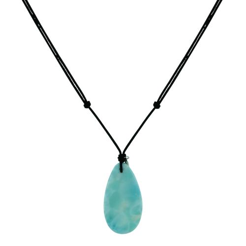 Collier Lien Noir et Longue Goutte de Larimar - LES POULETTES BIJOUX - Modalova