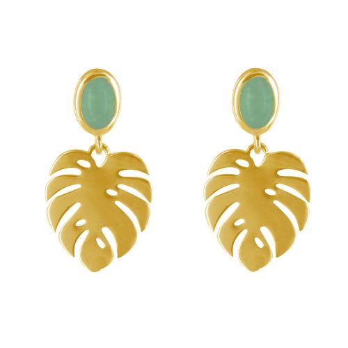 Boucles d'Oreilles Plaqué Feuille et Ovale d'Aventurine - LES POULETTES BIJOUX - Modalova