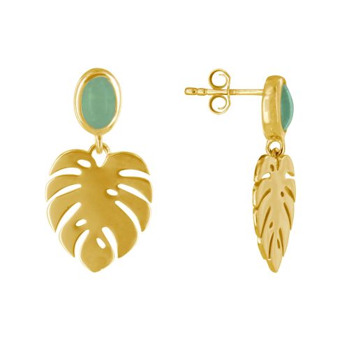 Boucles d'Oreilles Plaqué Feuille et Ovale d'Aventurine - LES POULETTES BIJOUX - Modalova