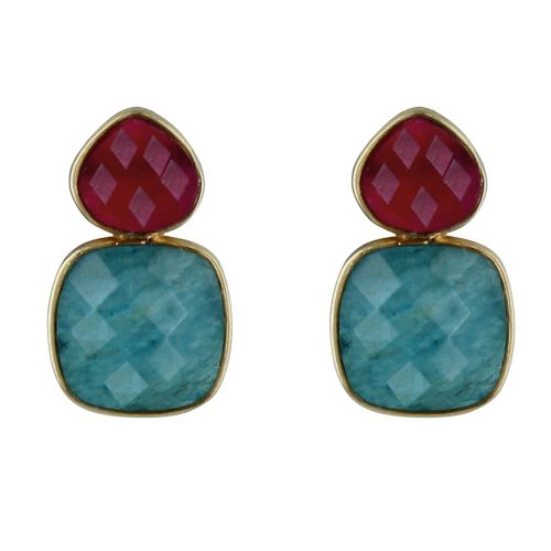 Boucles d'Oreilles Argent Doré Ovale Calcédoine Fuchsia et Ca - LES POULETTES BIJOUX - Modalova