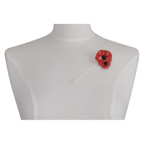 Broche Deux Coquelicots Céramique Métal Argenté - LES POULETTES BIJOUX - Modalova