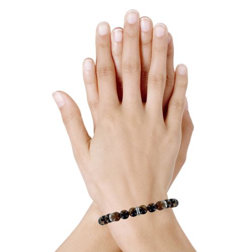 Bracelet Elastique Anneau Acier et Perles Oeil de Tigre - LES POULETTES BIJOUX - Modalova