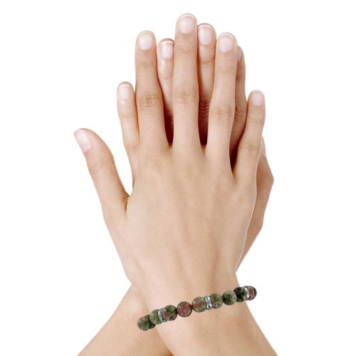 Bracelet Elastique Anneau Acier et Perles Unakite - LES POULETTES BIJOUX - Modalova
