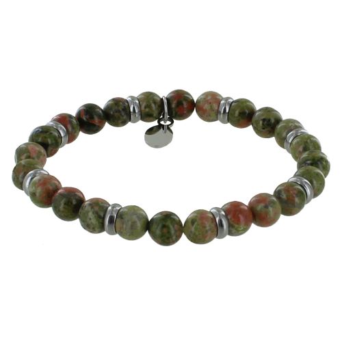 Bracelet Elastique Anneau Acier et Perles Unakite - LES POULETTES BIJOUX - Modalova
