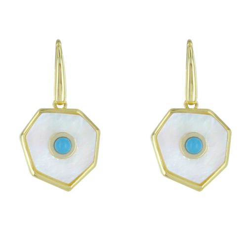 Boucles d'Oreilles Argent Doré Heptagone Nacre et Perle Turqu - LES POULETTES BIJOUX - Modalova
