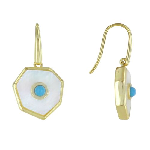 Boucles d'Oreilles Argent Doré Heptagone Nacre et Perle Turqu - LES POULETTES BIJOUX - Modalova