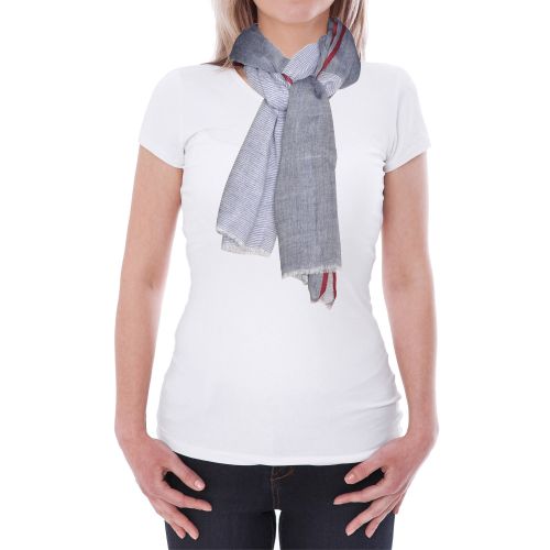 BIJOUX - Echarpe 100% Coton Gris Petites Rayures Blanches et Lise - LES POULETTES - Modalova