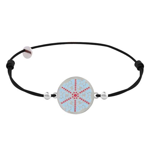 Bracelet Lien Elastique Noir Médaille Rhodié Flocon Ém - LES POULETTES BIJOUX - Modalova