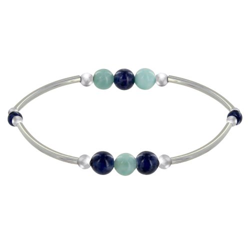 Bracelet Elastique Tubes Argent Rhodié Trois Perles de Larima - LES POULETTES BIJOUX - Modalova