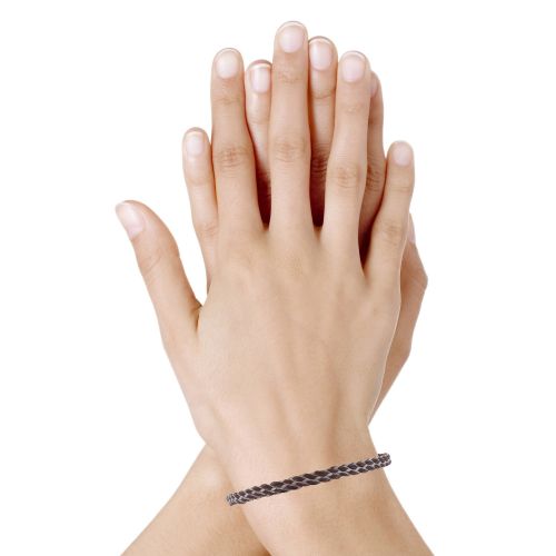 Bracelet Mixte Cuir et Acier Tréssé Plat - LES POULETTES BIJOUX - Modalova
