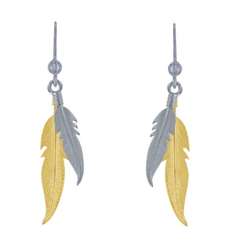 Boucles d'Oreilles Argent 925 et Argent Doré Deux Plumes - LES POULETTES BIJOUX - Modalova