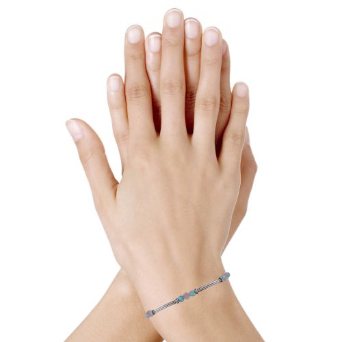 Bracelet Elastique Tubes Argent Rhodié Huit Perles de Larimar - LES POULETTES BIJOUX - Modalova