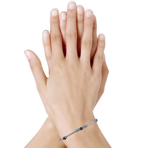 Bracelet Elastique Tubes Argent Rhodié Huit Perles de Larimar - LES POULETTES BIJOUX - Modalova