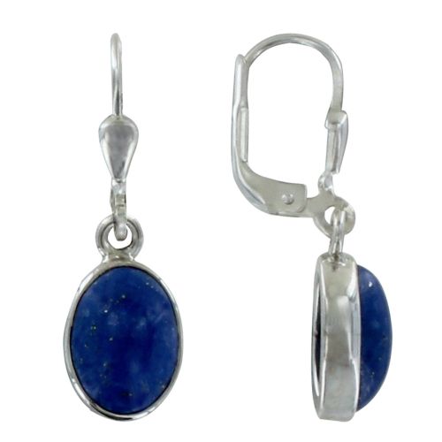 Boucles d'Oreilles Argent Dormeuse Ovale de Lapis Lazuli - LES POULETTES BIJOUX - Modalova