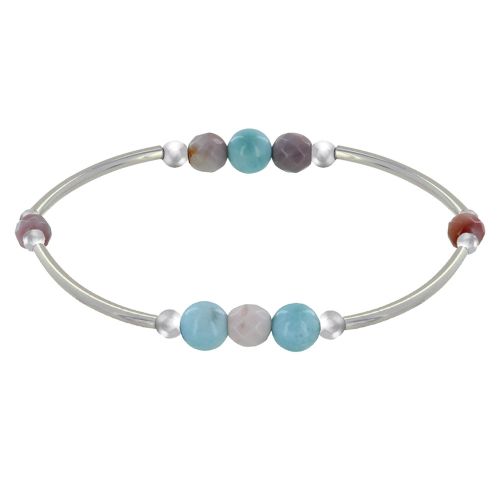 Bracelet Elastique Tubes Argent Rhodié Trois Perles de Larima - LES POULETTES BIJOUX - Modalova