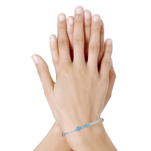 Bracelet Elastique Tubes Argent Rhodié Trois Perles de Larima - LES POULETTES BIJOUX - Modalova